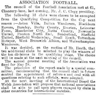Cutting from the Times in 1900 showing how the top clubs voted to exempt themselves from the qualifying rounds of the cup