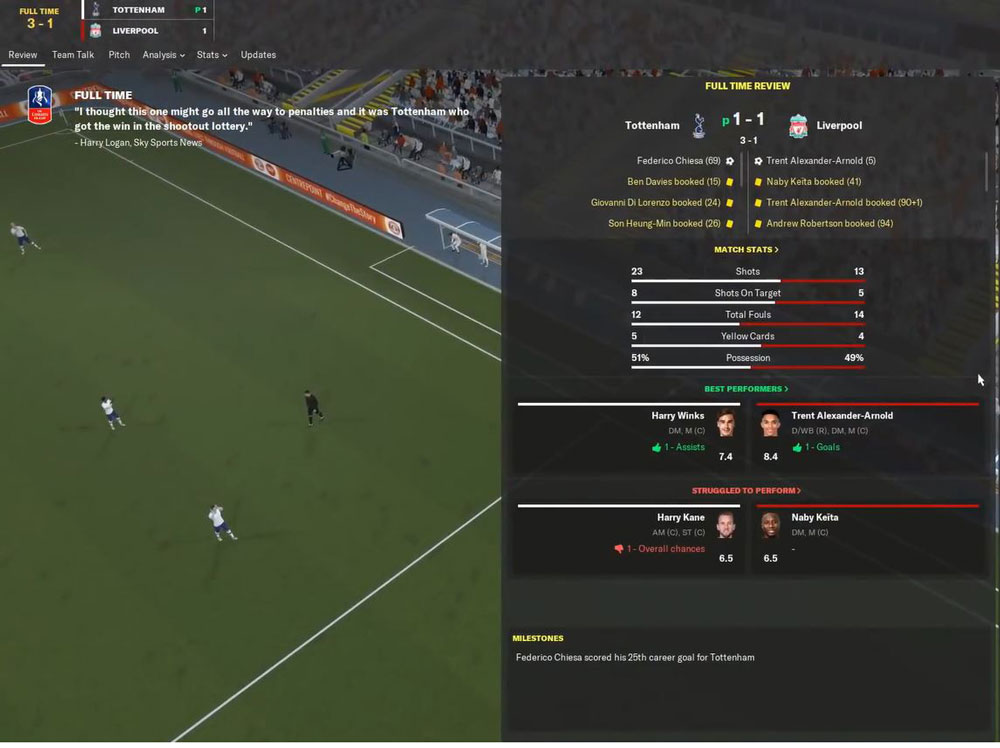 Football Manager 2020: FA Cup: Spurs vs Bournemouth: Match Play